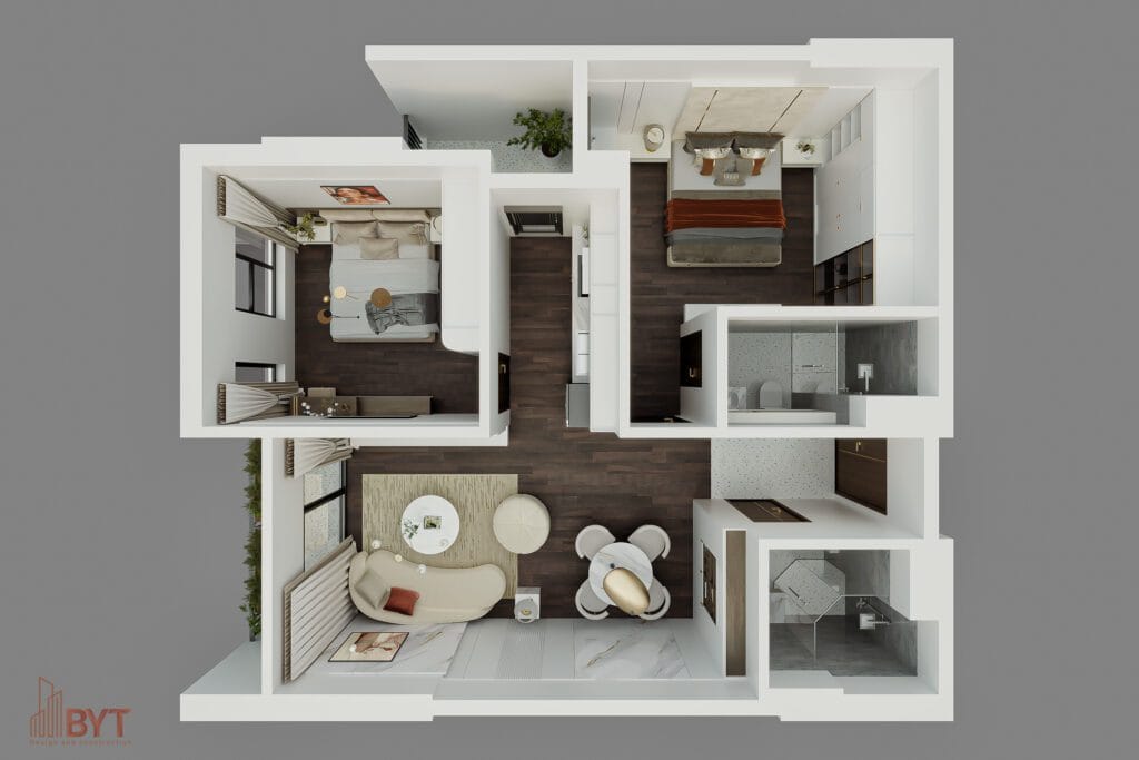 HƯỚNG DẪN THIẾT KẾ CĂN HỘ 3 PHÒNG NGỦ CHI TIẾT TỪNG BƯỚC  Bước 4: Lên bản vẽ chi tiết 