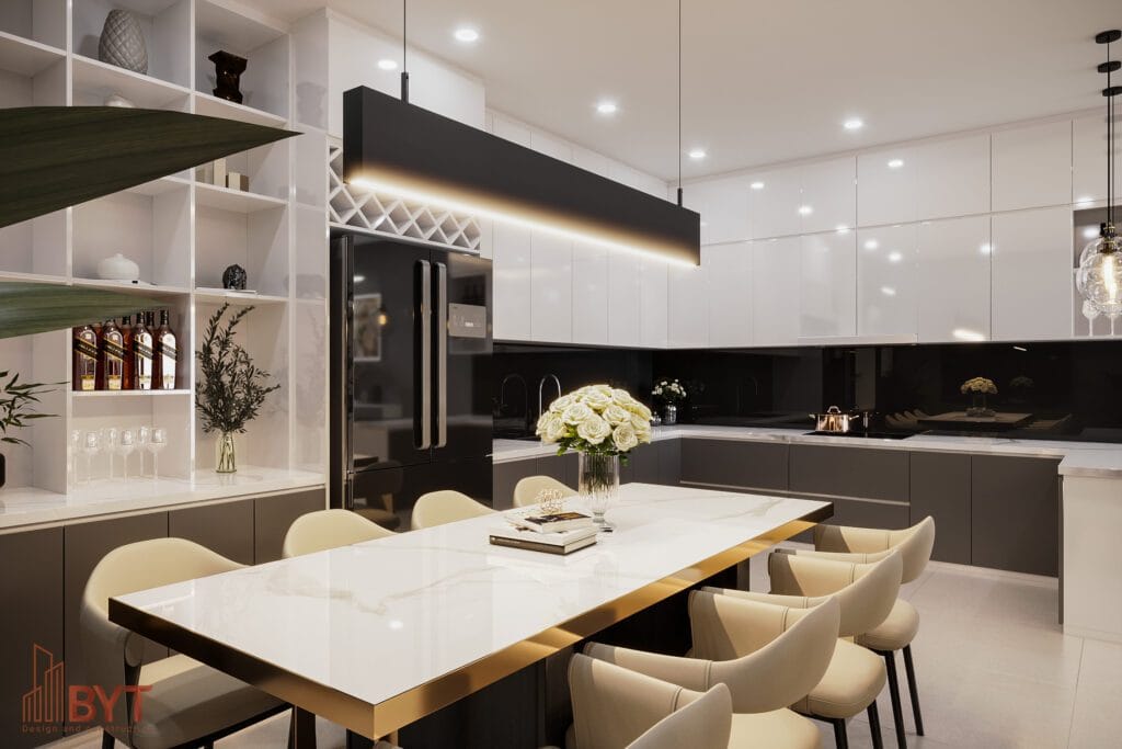 THIẾT KẾ NỘI THẤT PHÒNG BẾP VỚI TỦ BẾP HIỆN ĐẠI