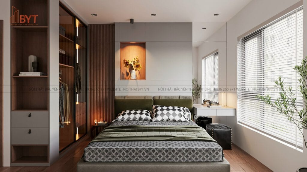 DỰ ÁN THIẾT KẾ VÀ THI CÔNG NỘI THẤT ĐỘC ĐÁO CHO CĂN HỘ CHUNG CƯ CT3 NGHĨA ĐÔ - phòng ngủ