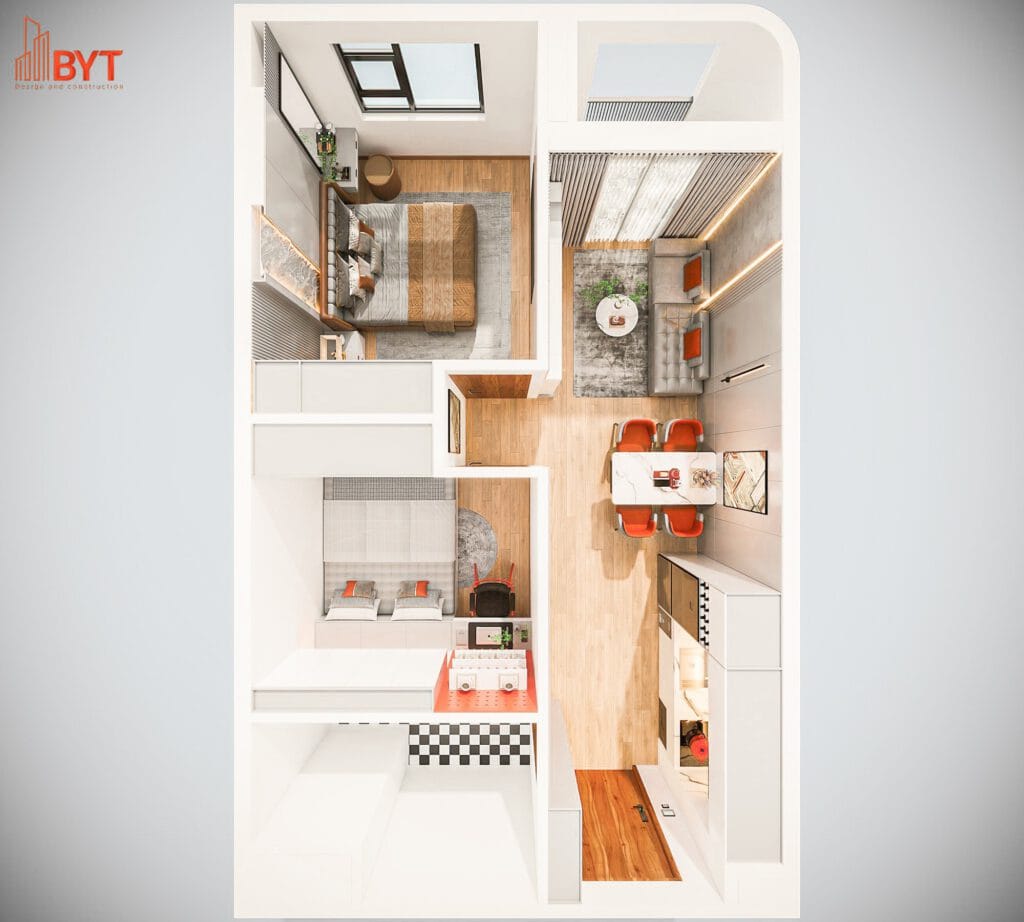 50+ MẪU THIẾT KẾ NỘI THẤT CĂN HỘ ĐẸP VÀ KHOA HỌC - Nội thất căn hộ 65m2
