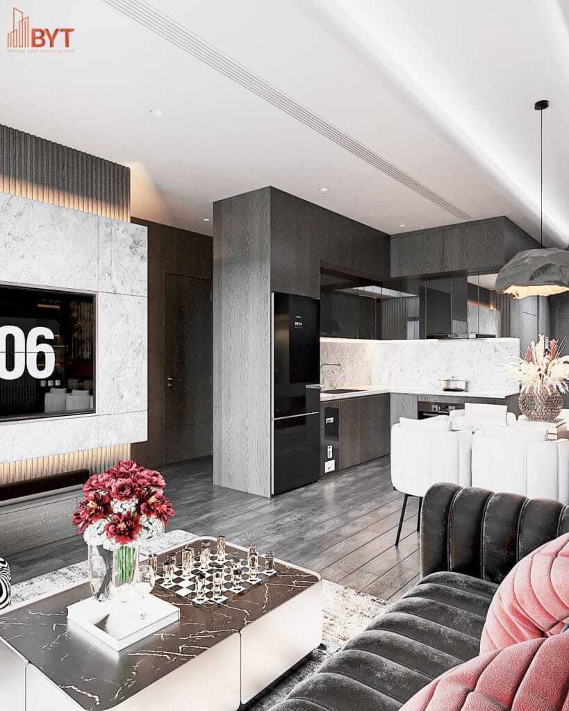 THIẾT KẾ THI CÔNG NỘI THẤT CĂN HỘ 3 PHÒNG NGỦ VINSHOMES - phòng khách