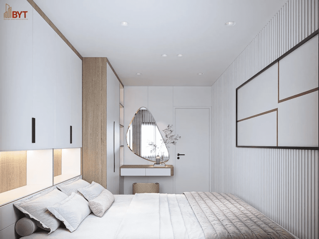Căn hộ 30m2 phong cách tối giản với tông trắng - be, giường thấp và không gian lưu trữ ẩn