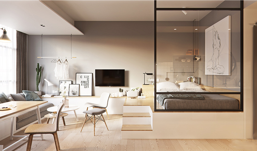 Căn hộ 30m2 thiết kế thông minh, tích hợp không gian làm việc tại nhà với góc bàn cạnh cửa sổ và nội thất đa năng