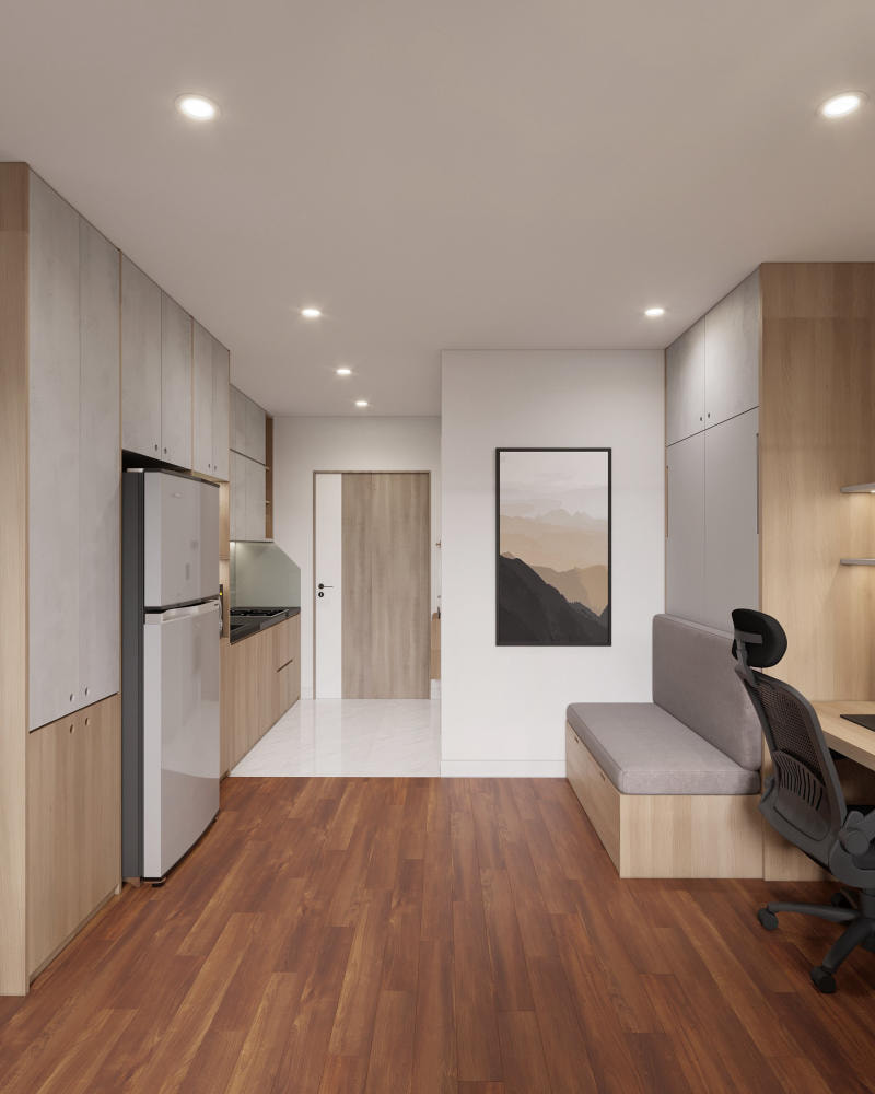 Mẫu căn hộ 30m2 phổ biến đầy đủ tiện nghi dành cho sinh viên hoặc người độc thân