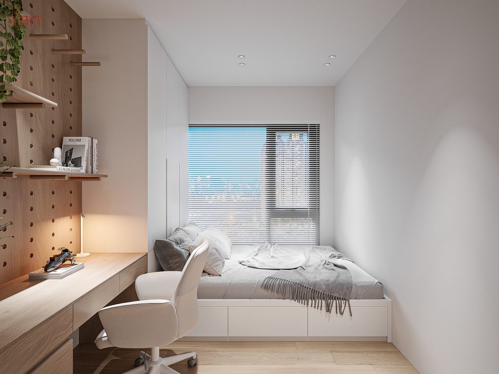 Mẫu thiết kế nội thất căn hộ chung cư 54m2 1 phòng ngủ tối giản