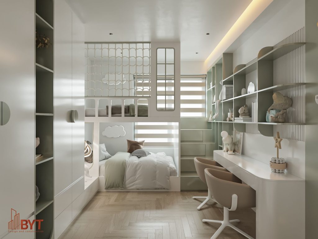 Mẫu thiết kế nội thất chung cư 52m2 cho gia đình có trẻ nhỏ