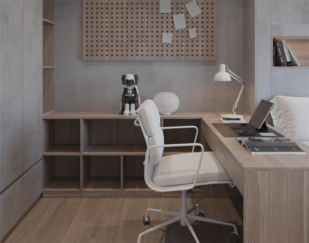 Mẫu thiết kế nội thất chung cư 52m2 kết hợp làm việc tại nhà