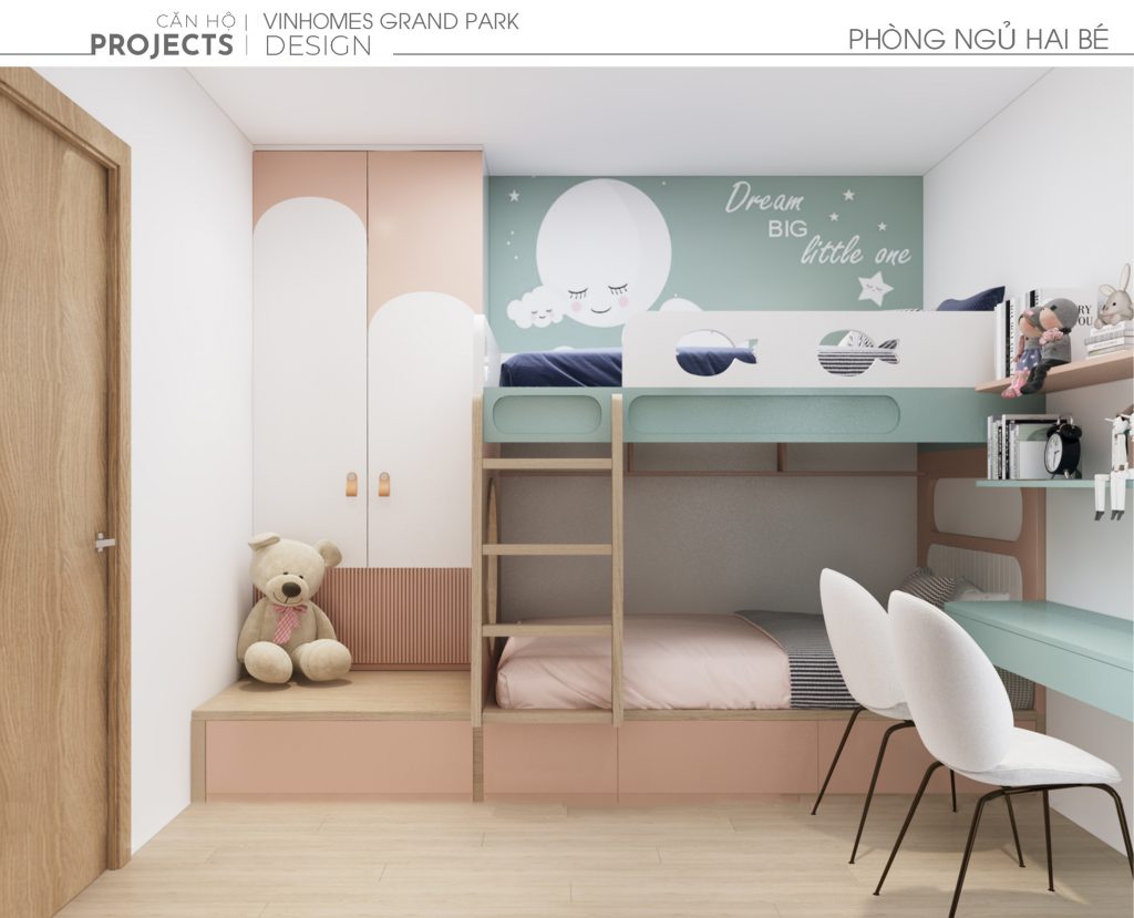 Mẫu thiết kế nội thất chung cư 54m2 2 phòng ngủ cho gia đình nhỏ