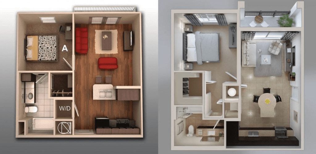 Mẫu thiết kế nội thất chung cư 60m2 1 phòng ngủ