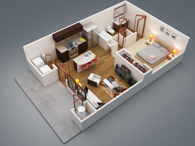 Mẫu thiết kế nội thất dành cho chung cư 45m2 với 1 phòng ngủ và không gian đa năng tối ưu