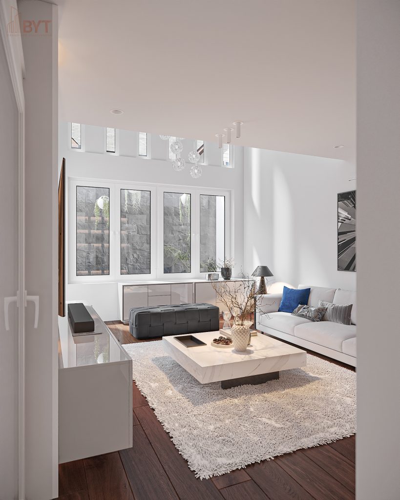 Thiết kế nội thất căn hộ 54m2 phong cách tối giản với màu trắng