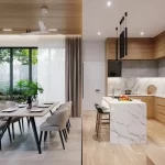 Thiết kế nội thất căn hộ 66m2 phòng bếp với thiết kế hiện đại và tiện lợi
