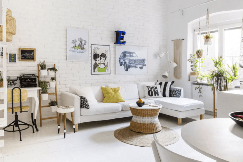 Thiết kế nội thất căn hộ 66m2 phòng khách tích hợp không gian đa năng