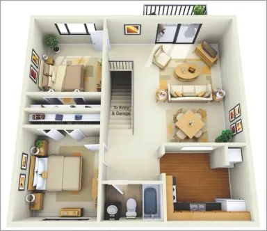 Thiết kế nội thất chung cư 52m2 2 phòng ngủ