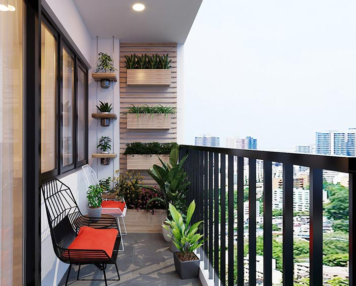 Thiết kế nội thất chung cư 52m2 ban công xanh với góc thư giãn