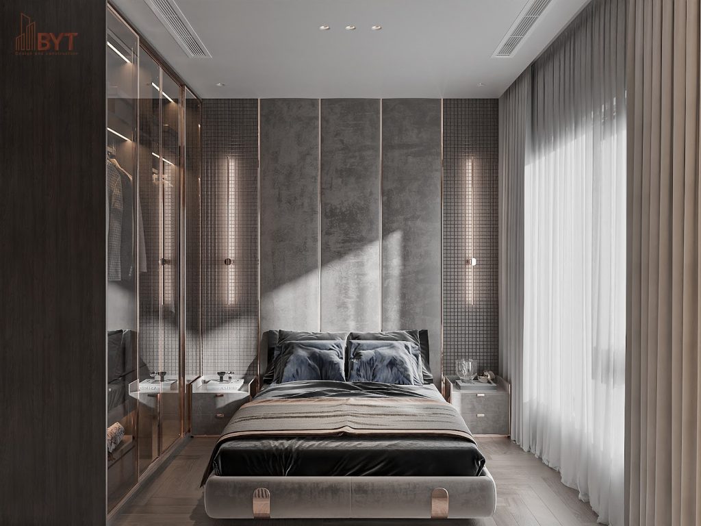 Thiết kế nội thất chung cư 52m2 phòng ngủ tối ưu ánh sáng và lưu trữ