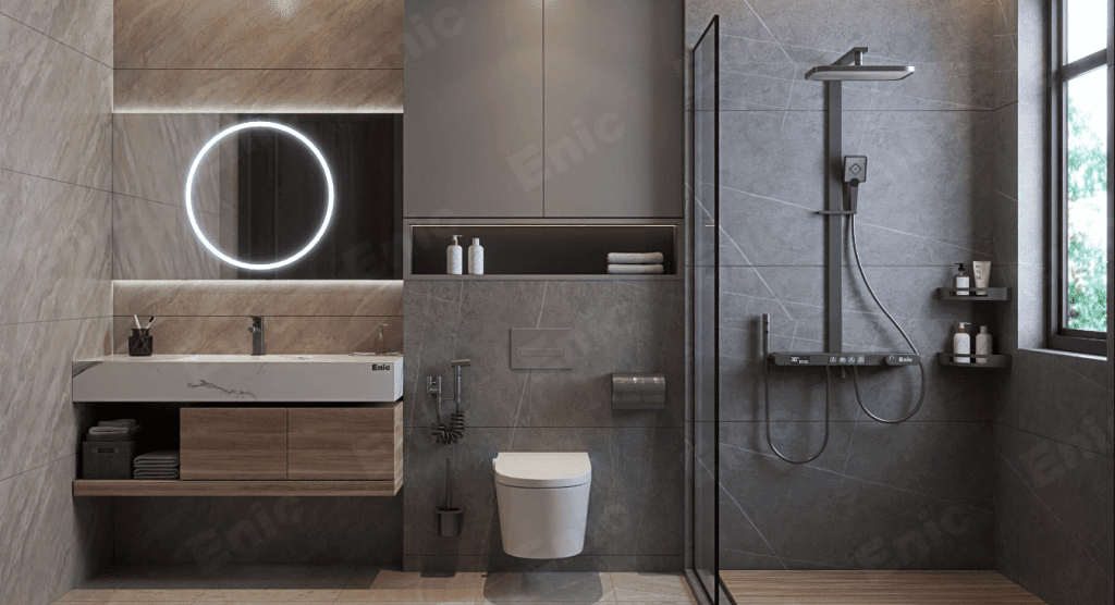 Thiết kế nội thất chung cư 52m2 phòng tắm với thiết kế khô - ướt riêng biệt