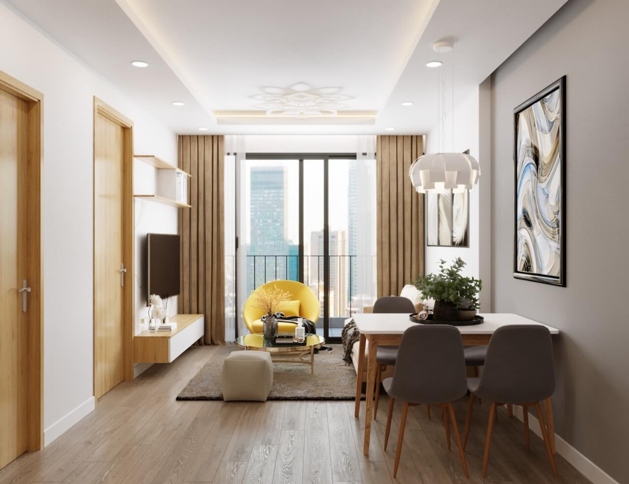Thiết kế nội thất phòng khách căn hộ 35m2