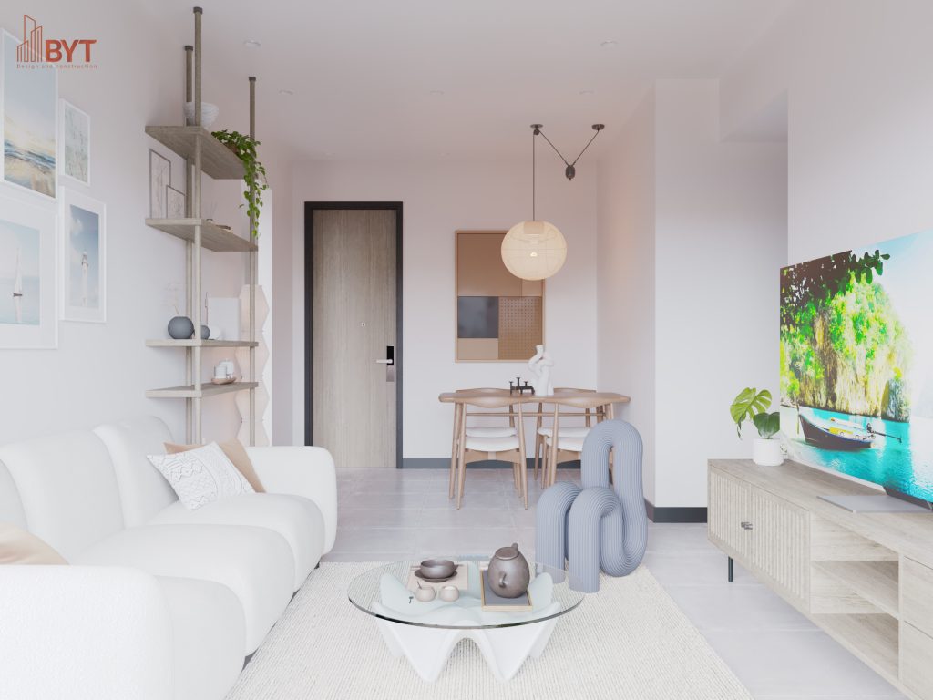 Phòng khách chung cư tối giản với sofa