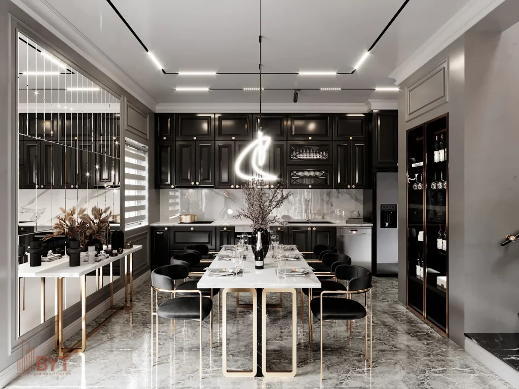 Dự án thiết kế nội thất biệt thự Xuân Phương - Thiết kế nội thất phòng bếp và bàn ăn