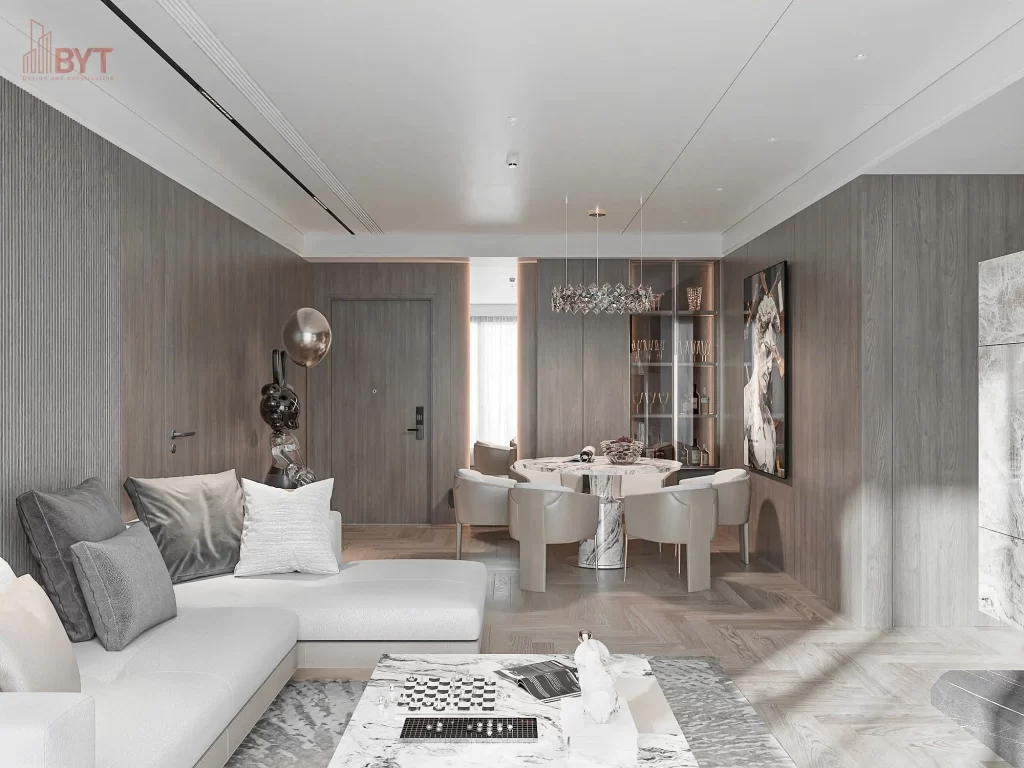 Dự án thiết kế nội thất căn hộ Sapphire Vinhomes Ocean Park phòng khách và phòng ăn