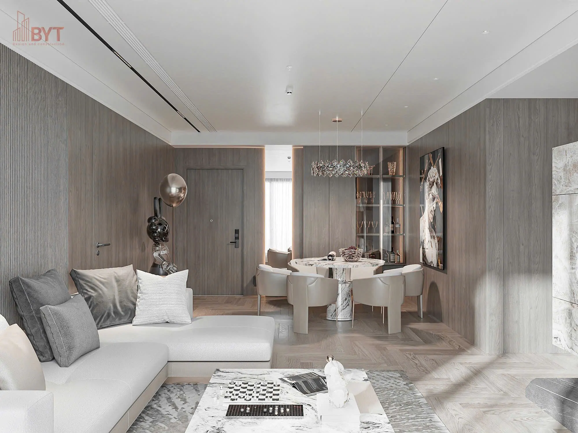Thiết kế phòng khách liền bếp 40m2 cho chung cư - Mẫu 2