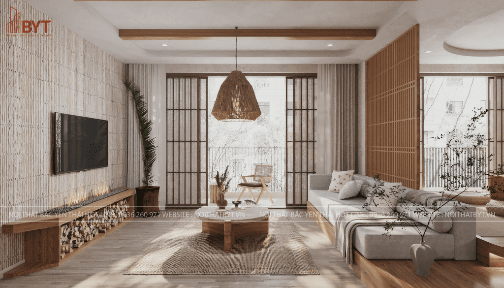 Mẫu thiết kế chung cư 58m2 phong cách Japandi