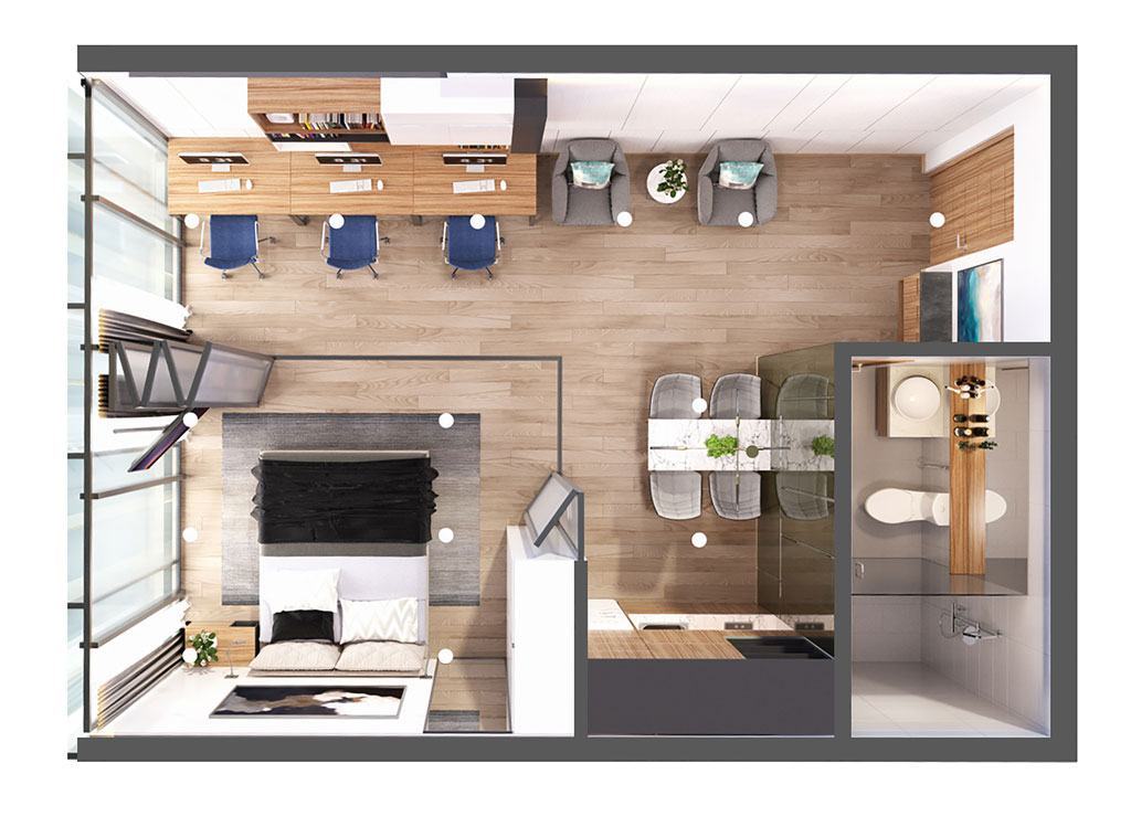 Mẫu thiết kế nội thất căn hộ 40m2 1 phòng ngủ + 1 (có không gian đa năng)