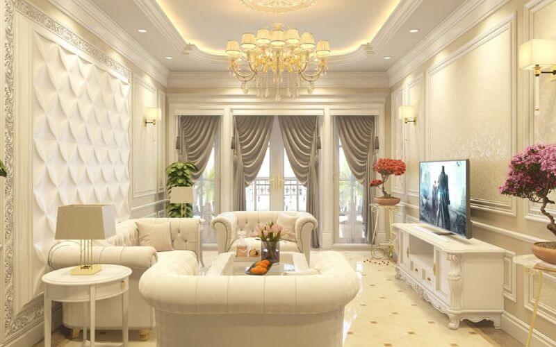 Thi công nội thất phòng khách phong cách nội thất tân cổ điển