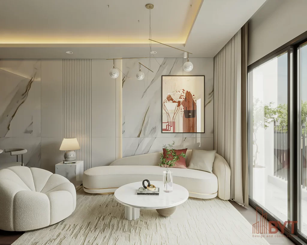 Thi công nội thất phòng khách tối giản tại căn hộ Hà Đông