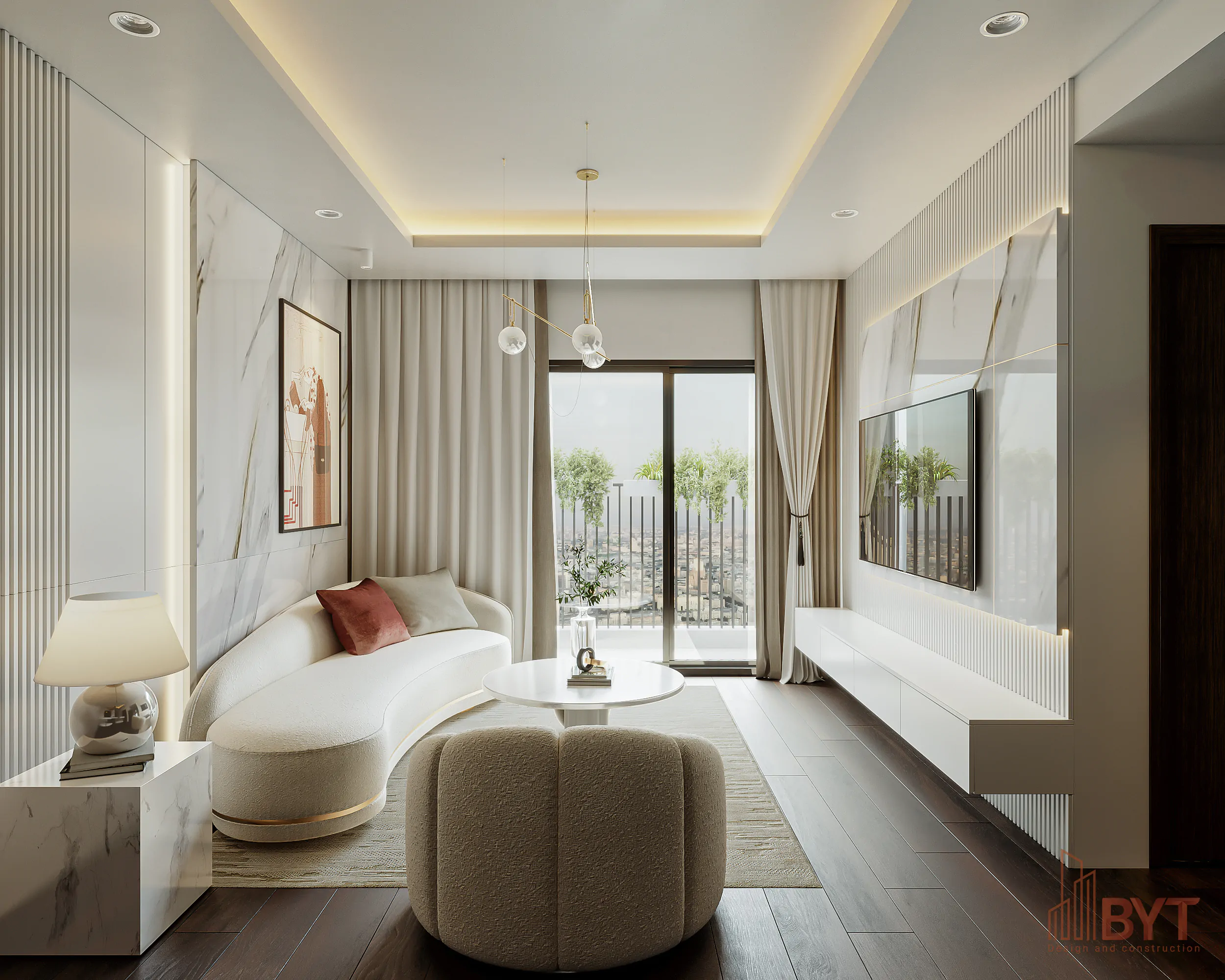 Thiết kế phòng khách 15m2 phong cách Đơn Giản