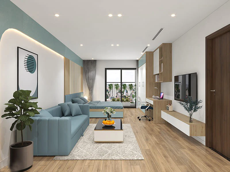 Thiết kế chung cư nhỏ Studio với giường gấp và không gian mở.