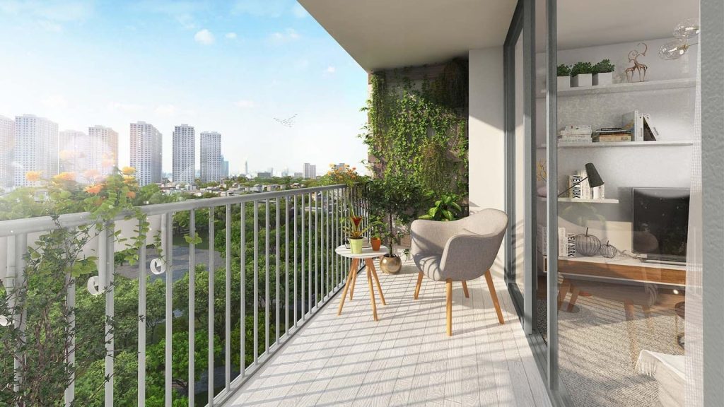 Thiết kế nội thất căn hộ 75m2 ban công xanh