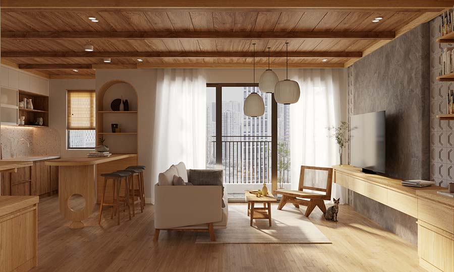 Thiết kế nội thất chung cư 75m2 Japandi với sự tinh tế tối giản