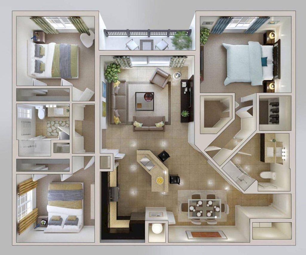 Thiết kế nội thất chung cư 80m2 với 3 phòng ngủ