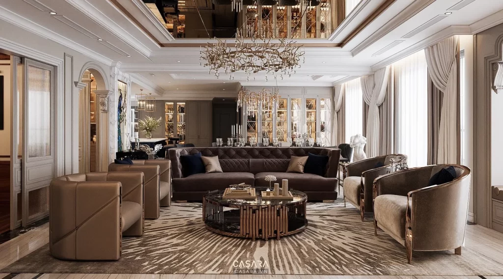 Thiết kế nội thất chung cư Hà Đông phong cách Luxury với đá marble.