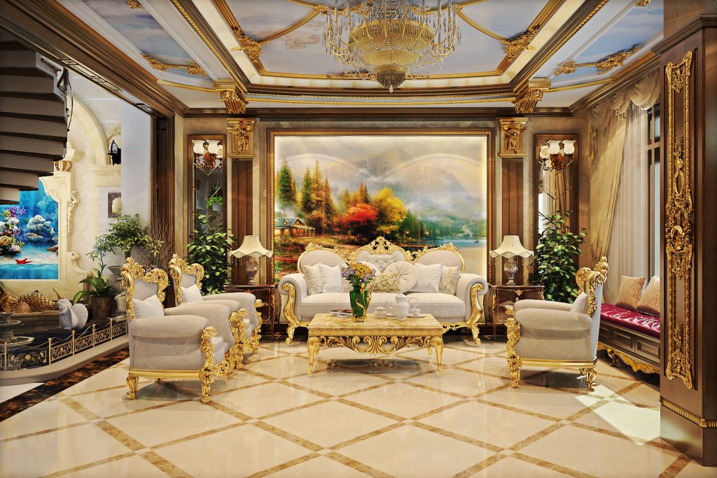 Thiết kế nội thất nhà phố Hà Đông phong cách Cổ điển với tranh nghệ thuật.