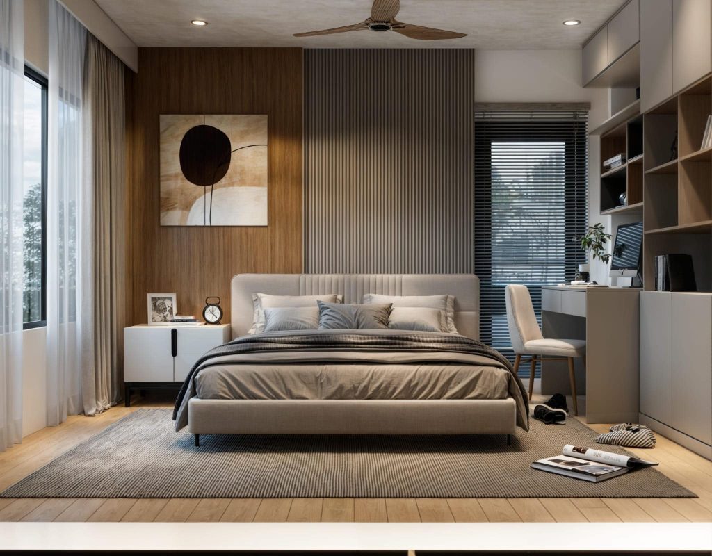 Thiết kế nội thất phòng ngủ hiện đại 12m²
