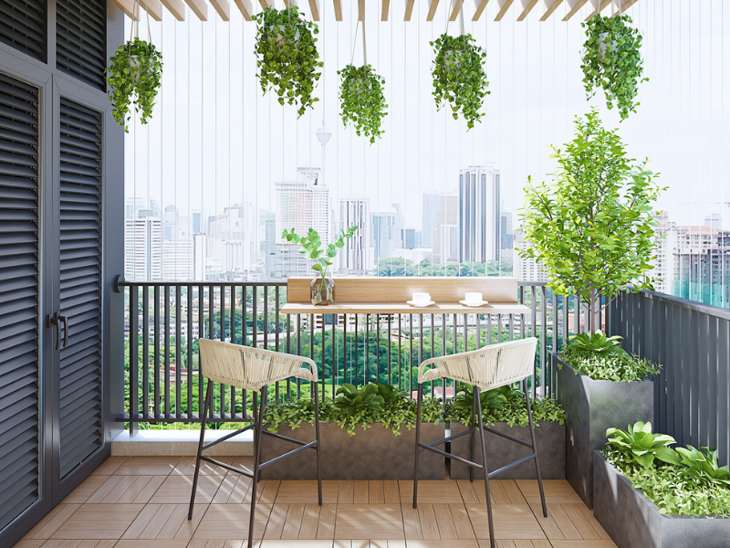 Thiết kế nội thất phòng tắm và ban công chung cư 58m2