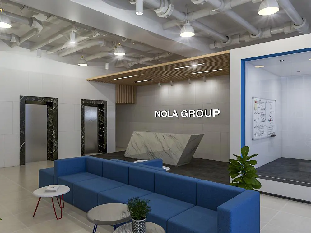 Thiết kế nội thất văn phòng Nola Group khu vực sảnh đón tiếp