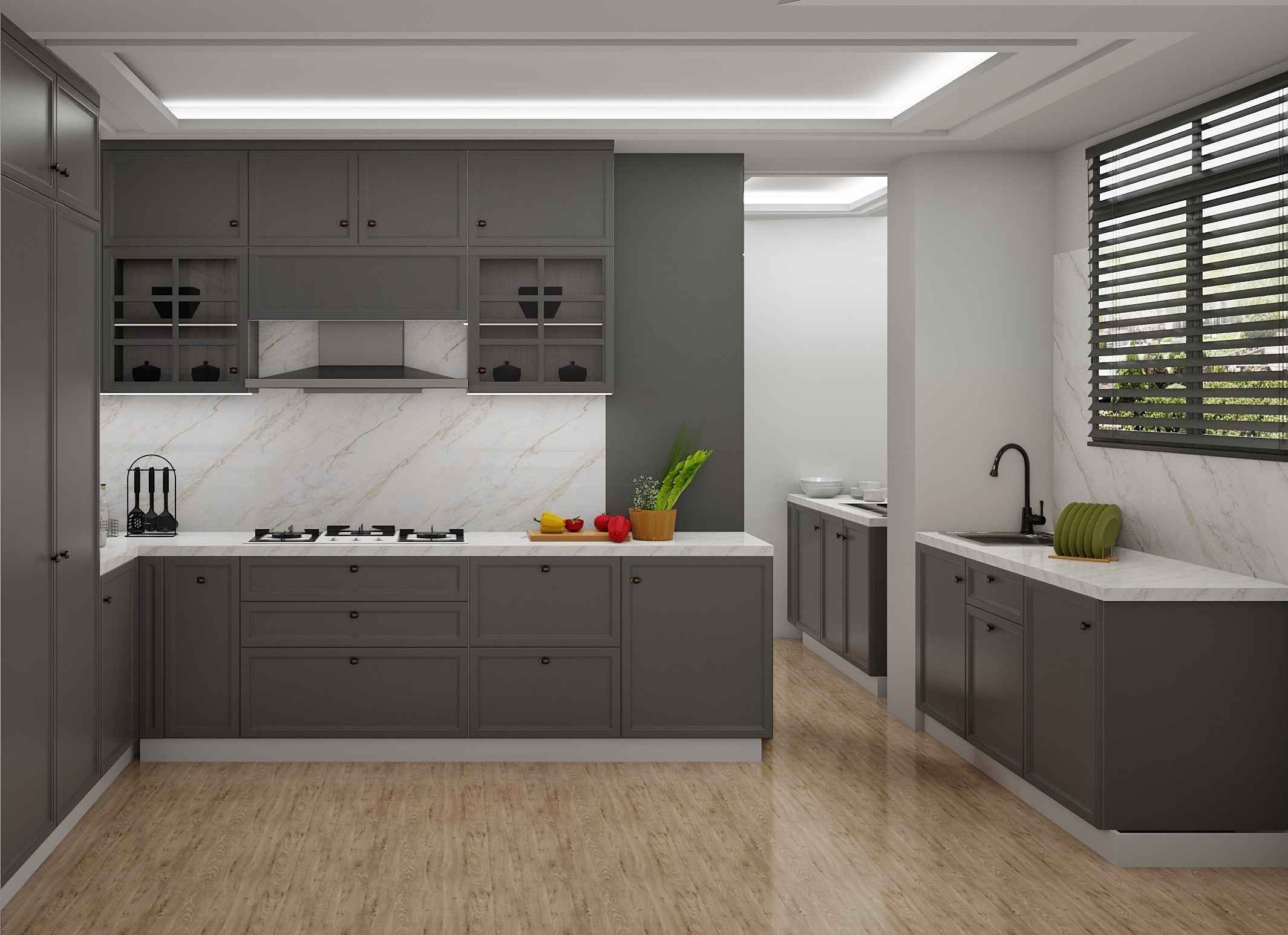 Thiết kế phòng bếp 16m2 với bếp chữ U