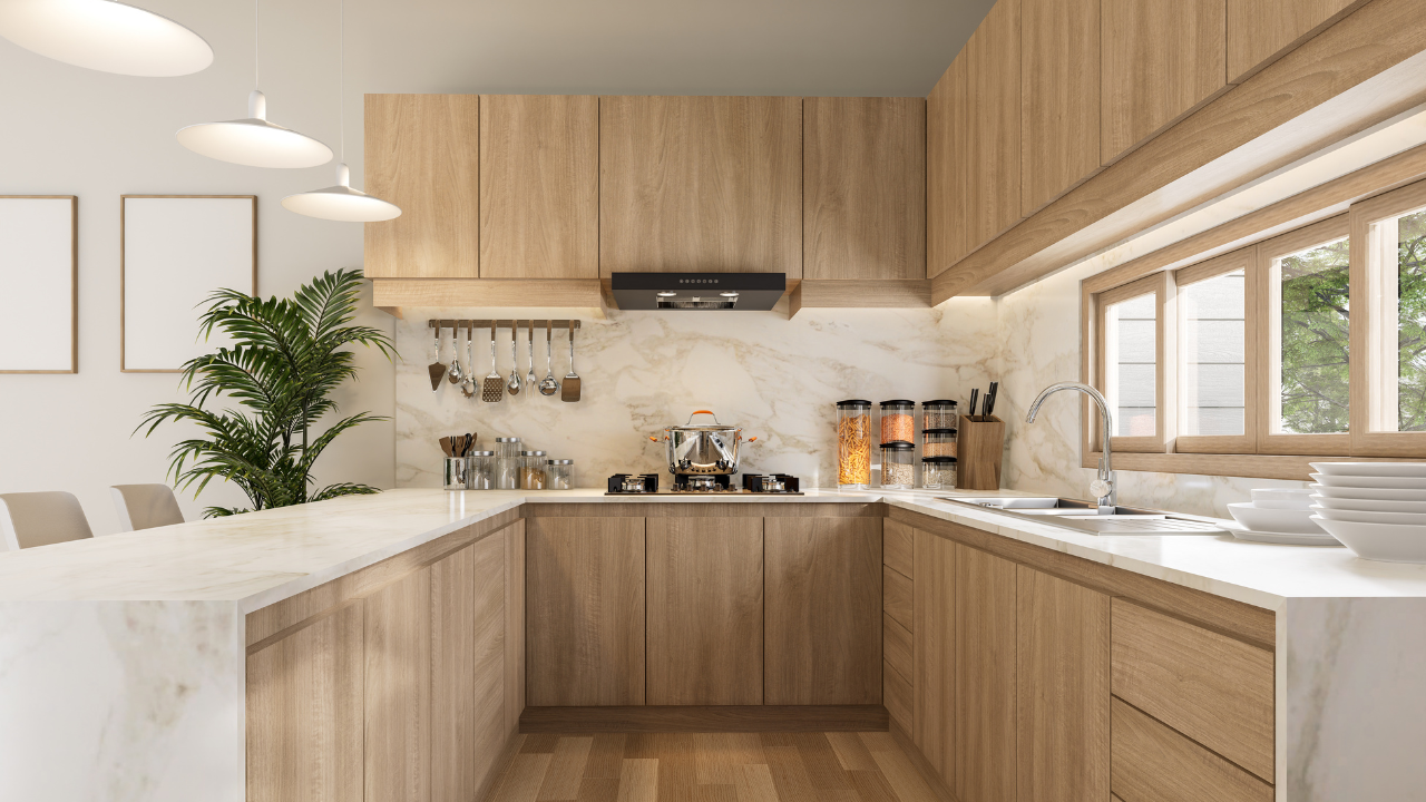 Thiết kế phòng bếp 15m2 với bếp chữ U