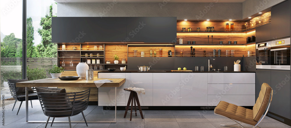 Mẫu phòng bếp có quầy bar mini