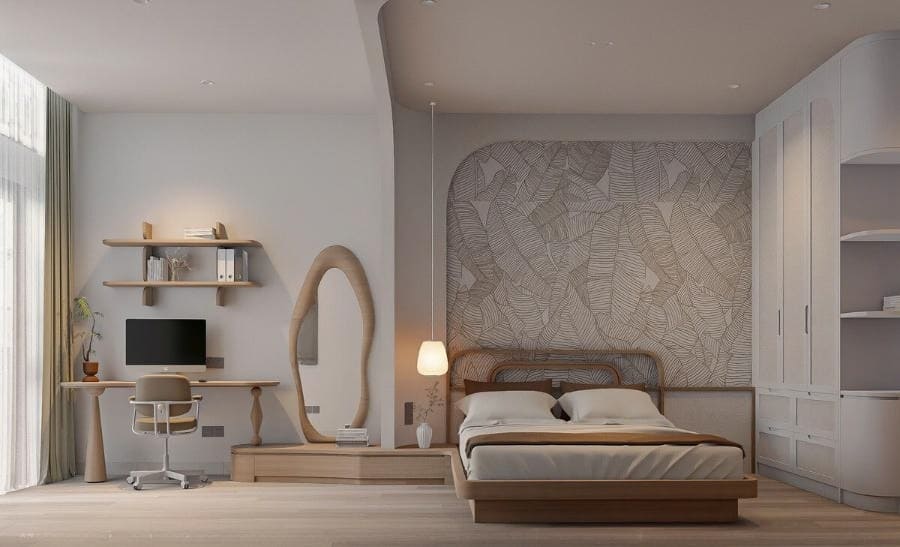 Thiết kế phòng ngủ 50m2 có phòng làm việc