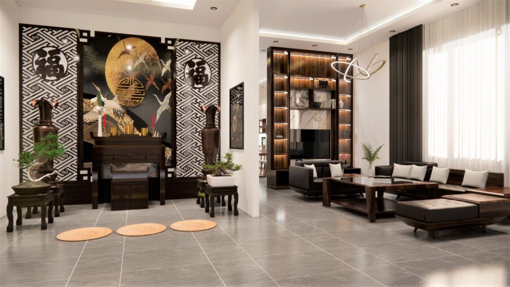 Mẫu thiết kế nội thất chung cư 87m2 phong cách Indochine