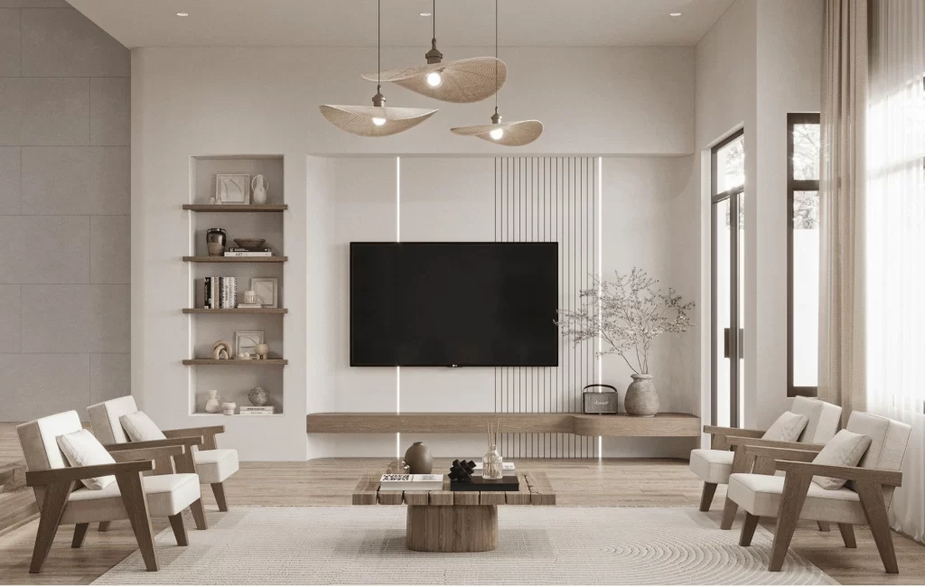 Mẫu thiết kế nội thất chung cư 87m2 phong cách Japandi