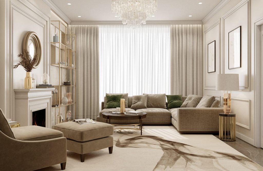 Mẫu thiết kế nội thất chung cư 87m2 phong cách Tân Cổ Điển