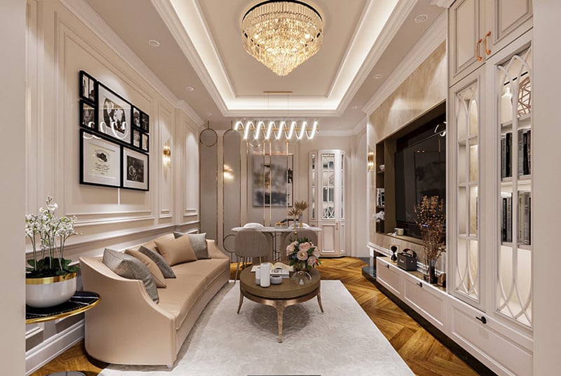 Mẫu thiết kế nội thất chung cư 90m2 phong cách Luxury