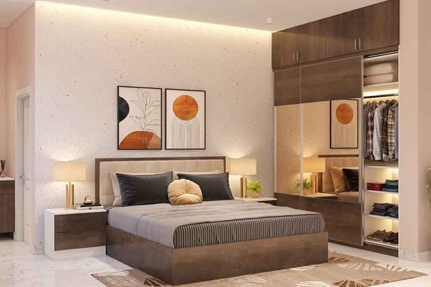 Phòng ngủ mang lại sự riêng tư tủ âm tường kính mờ có LED