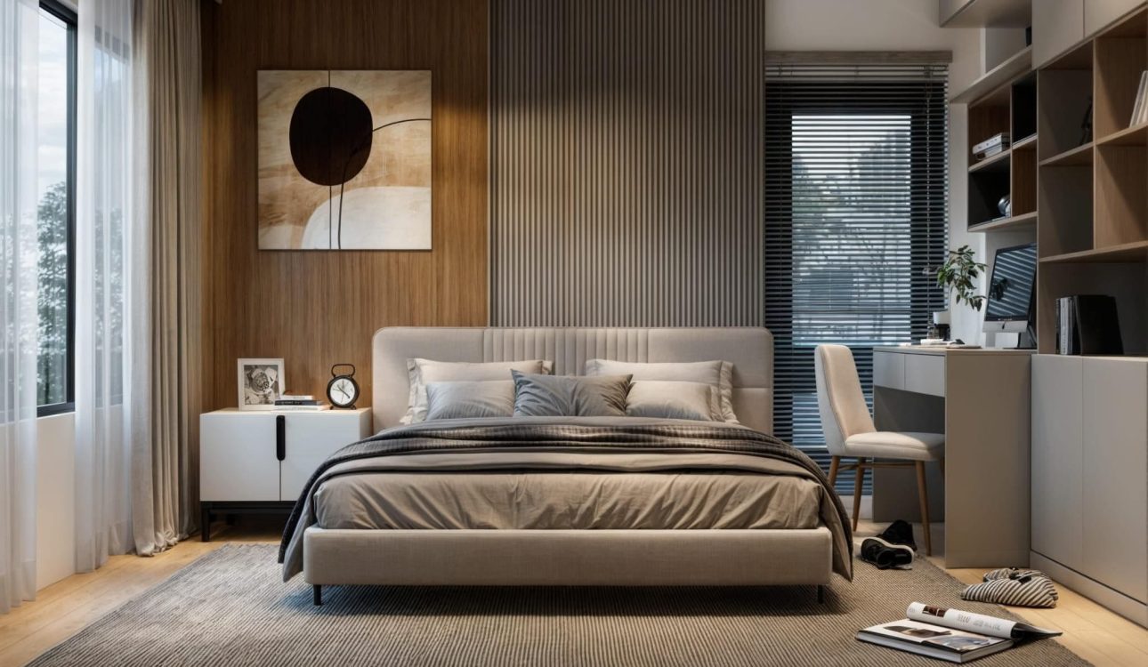 Thiết kế phòng ngủ 16m2 tích hợp làm việc